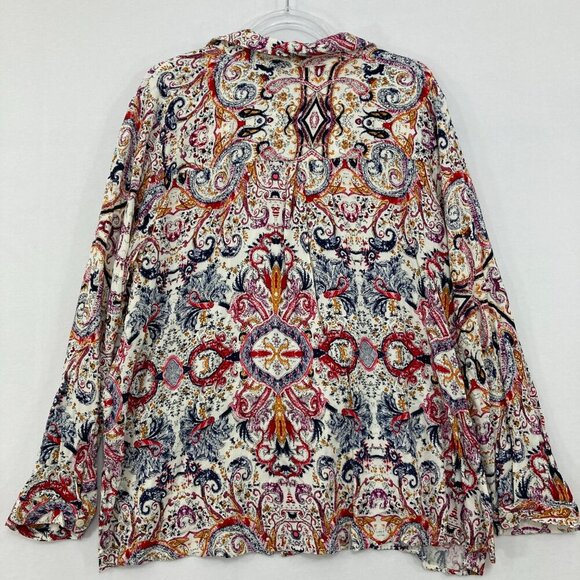 Intro. size 22/24 Multi Color Abstract Artsy Print Soft Rayon Button Down Comfy - Picture 9 of 10